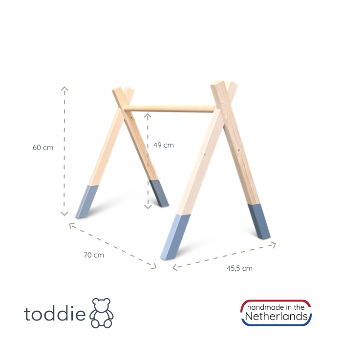 Wooden baby gym | Solid wooden play arch teepee shape (without hangers) - denim drift