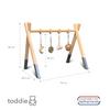 Wooden baby gym | Solid wooden play arch tipi shape with jungle hangers - Denim drift