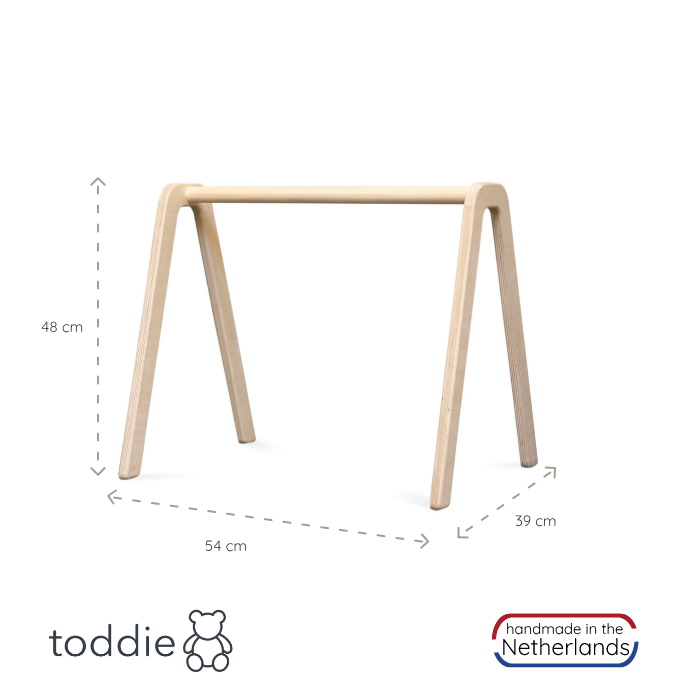 Wooden Baby Gym | Solid wooden play arch with flower and rainbow hangers - natural