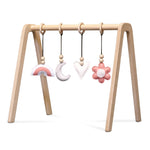 Wooden Baby Gym | Solid wooden play arch with flower and rainbow hangers - natural