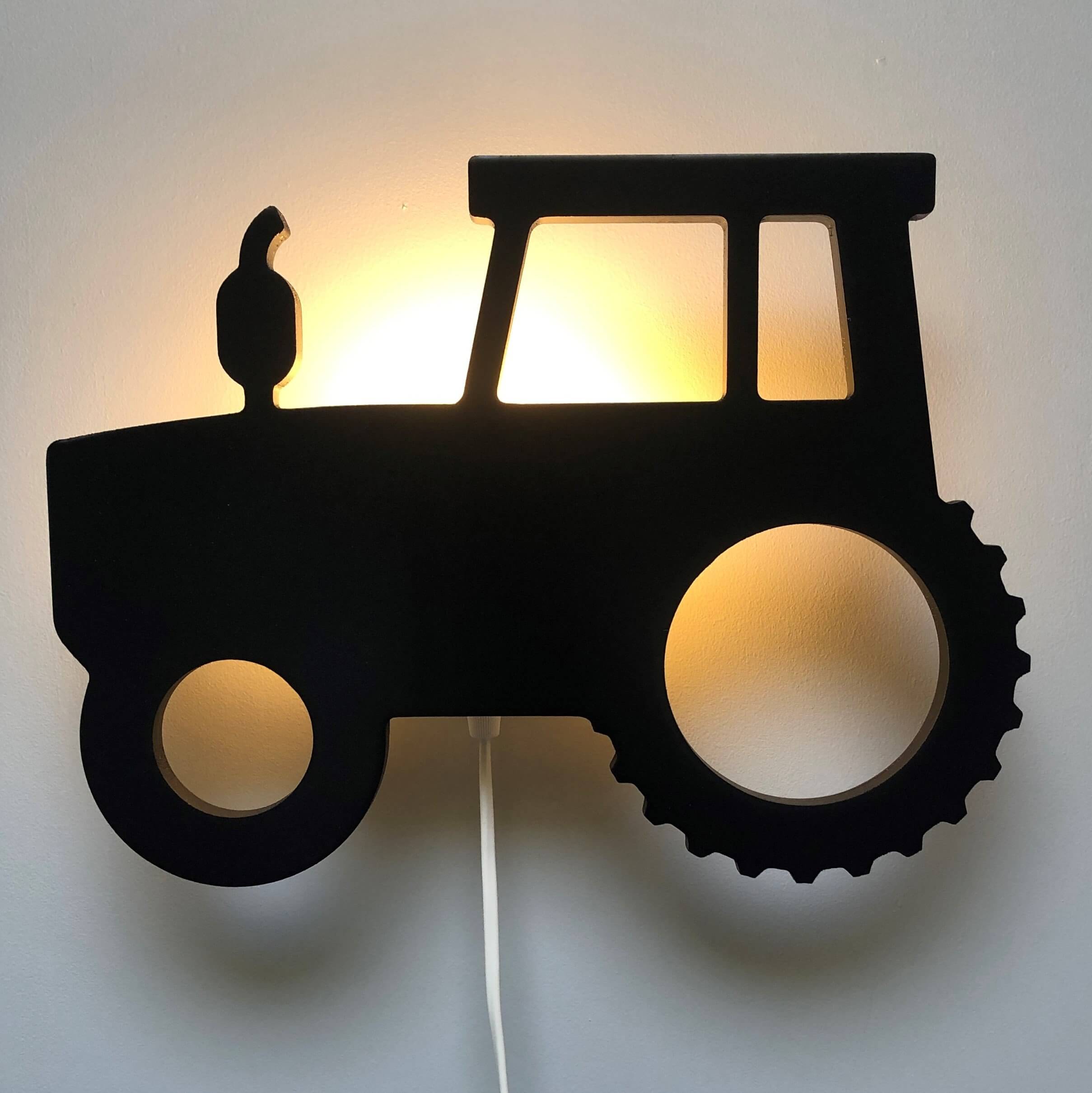 Wooden children’s room wall lamp | Tractor - Black - toddie.com