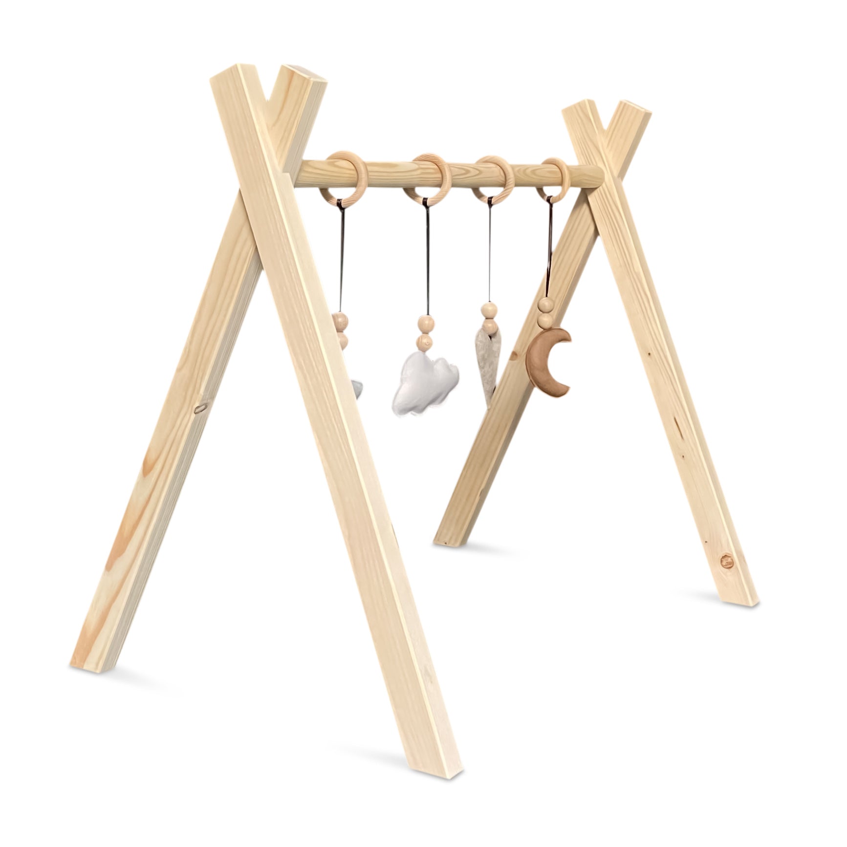Wooden baby gym, with natural felt hangers - toddie.com