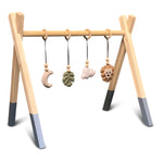 Wooden baby gym | Solid wooden play arch tipi shape with jungle hangers - Denim drift