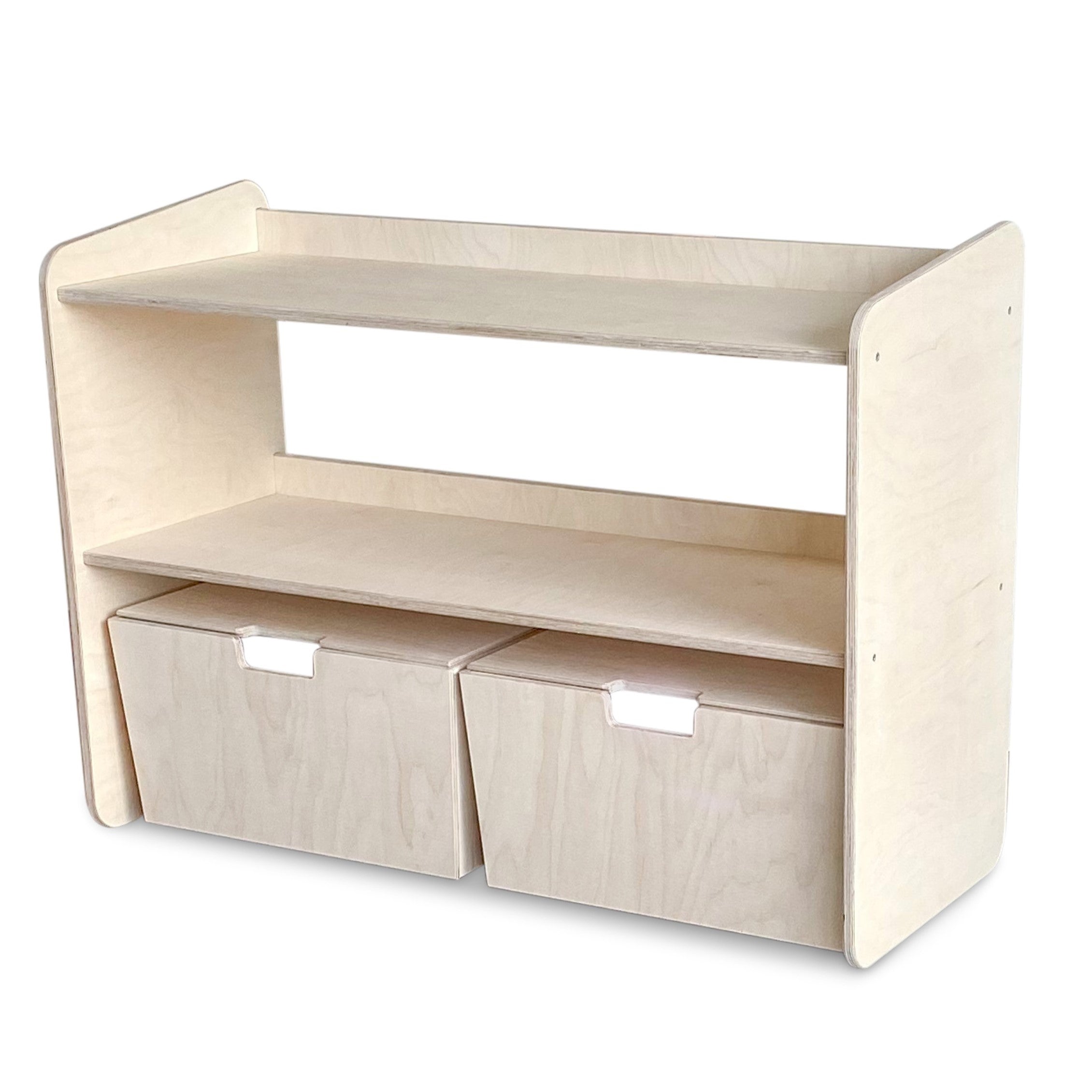 Montessori open toy cabinet + rolling storage bins | Bookshelf 2 shelves - natural