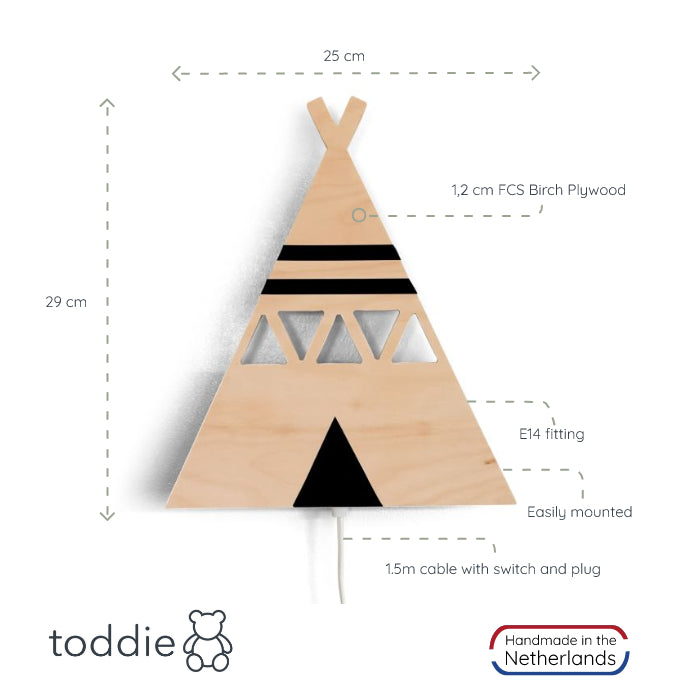 Wooden children’s room wall lamp | Teepee tent - toddie.com