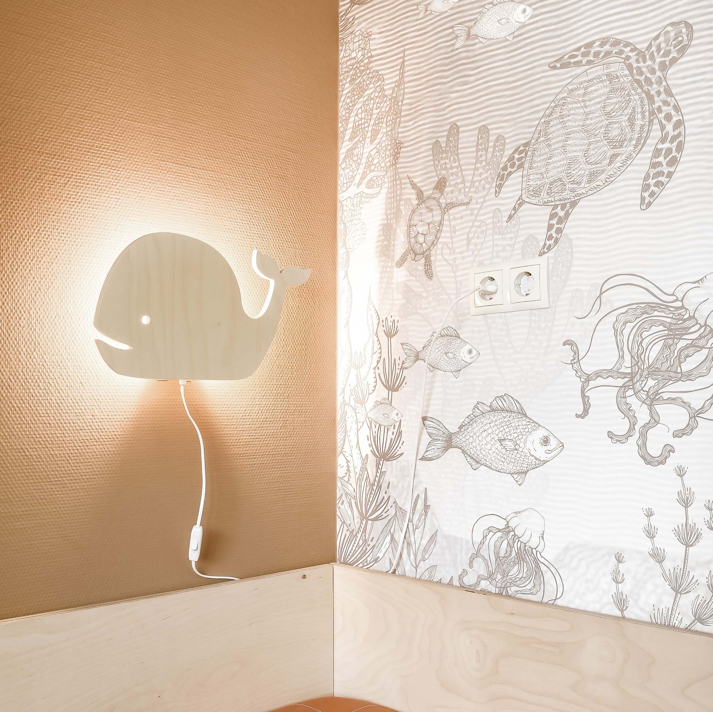 Wooden children’s room wall lamp | Whale, plywood - toddie.com