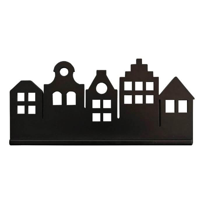 Large, black, wooden wall shelf | Canal-side houses, XL - toddie.com