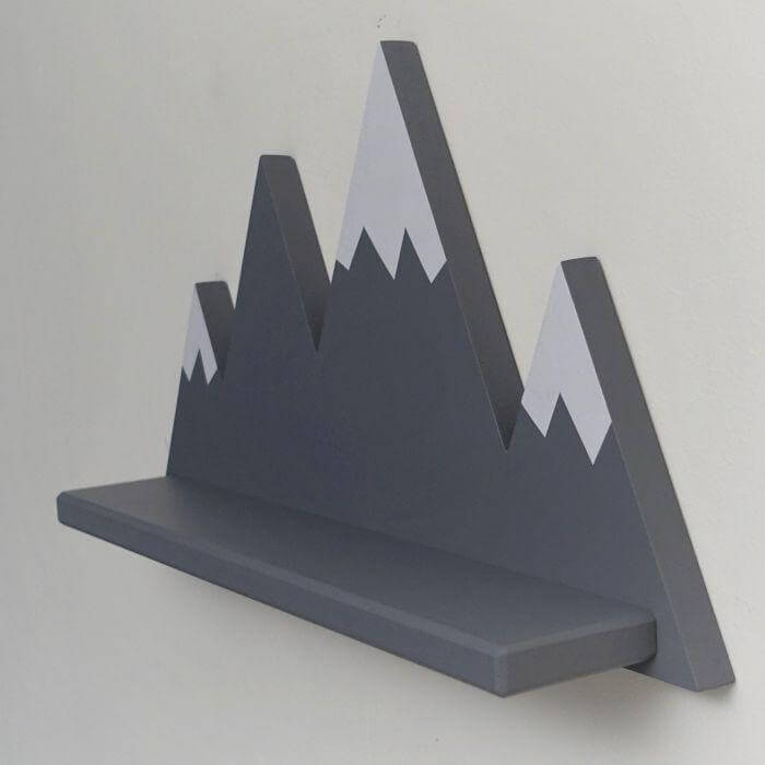 Grey, wooden children’s room mountain wall shelf | Mountie - toddie.com