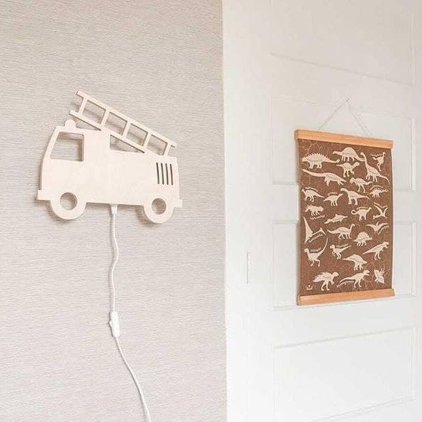 Wooden children’s room wall lamp | Fire engine - toddie.com