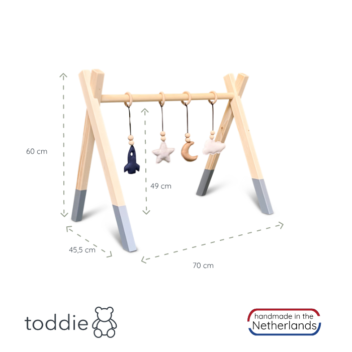 Wooden baby gym | Solid wooden play arch tipi shape with space hangers - natural