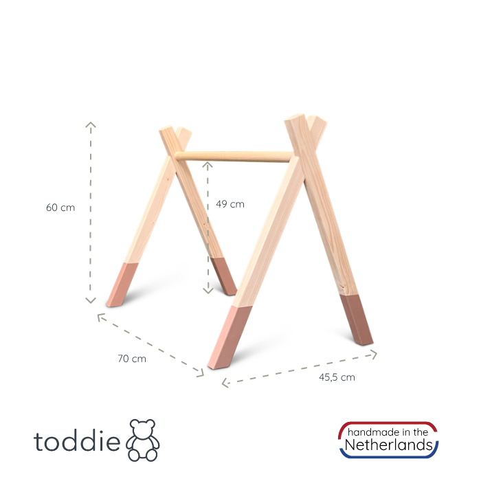 Wooden baby gym | Solid wooden play arch tipi shape (without hangers) - Terra pink