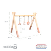 Wooden baby gym | Solid wooden play arch teepee shape with flower and rainbow hangers - terra pink