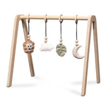 Skinnie wooden baby gym | Solid wood play arch with jungle hangers - natural wood