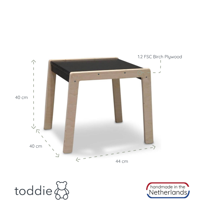 Børnemøbelsæt af træ 1-4 år | Bord + 2 stole - sort