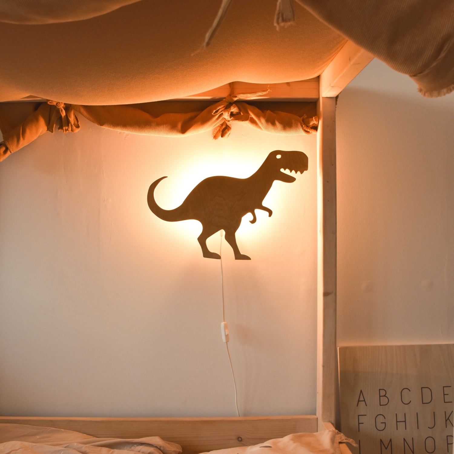 Wooden wall lamp children's room | Tyrannosaurus - natural