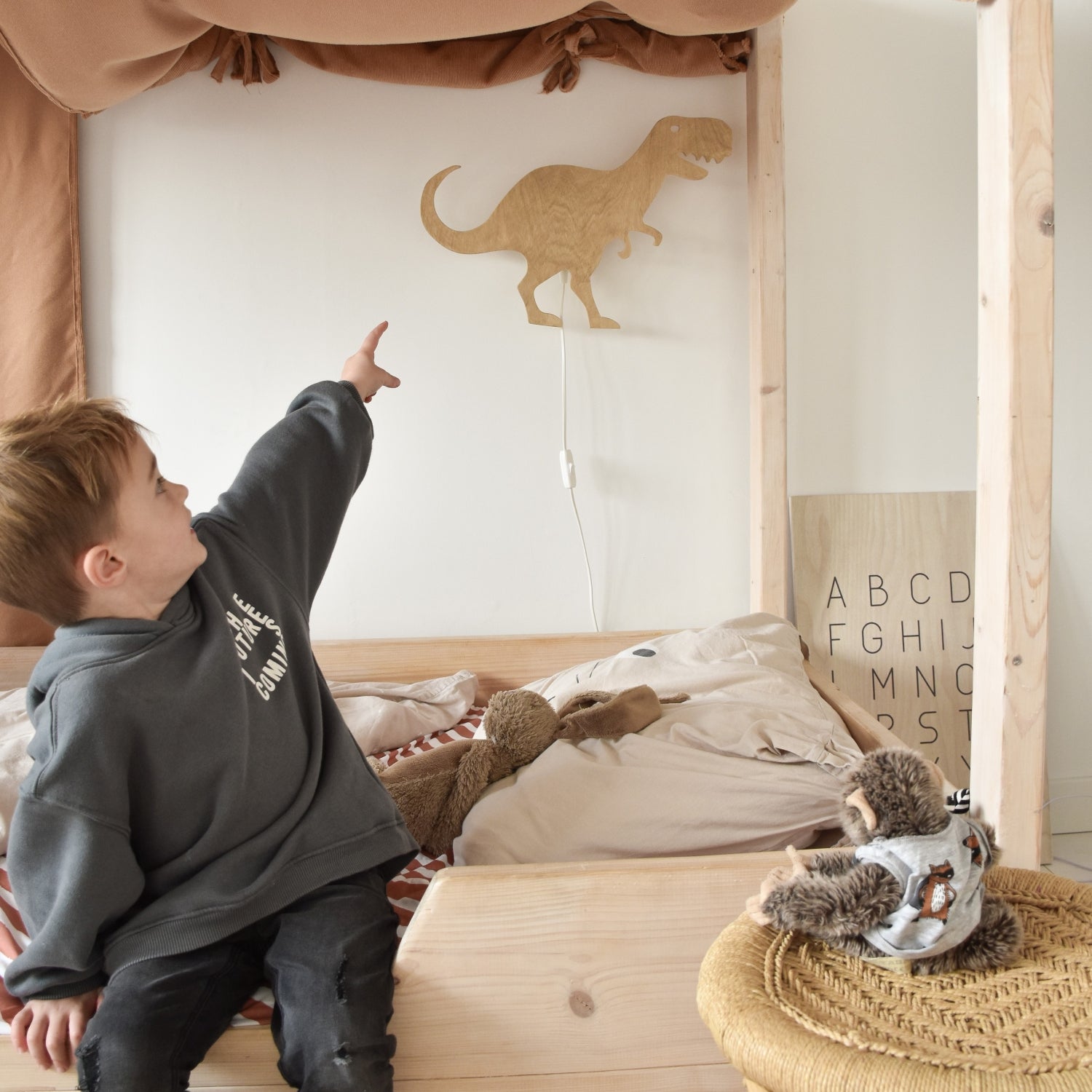 Wooden wall lamp children's room | Tyrannosaurus - natural