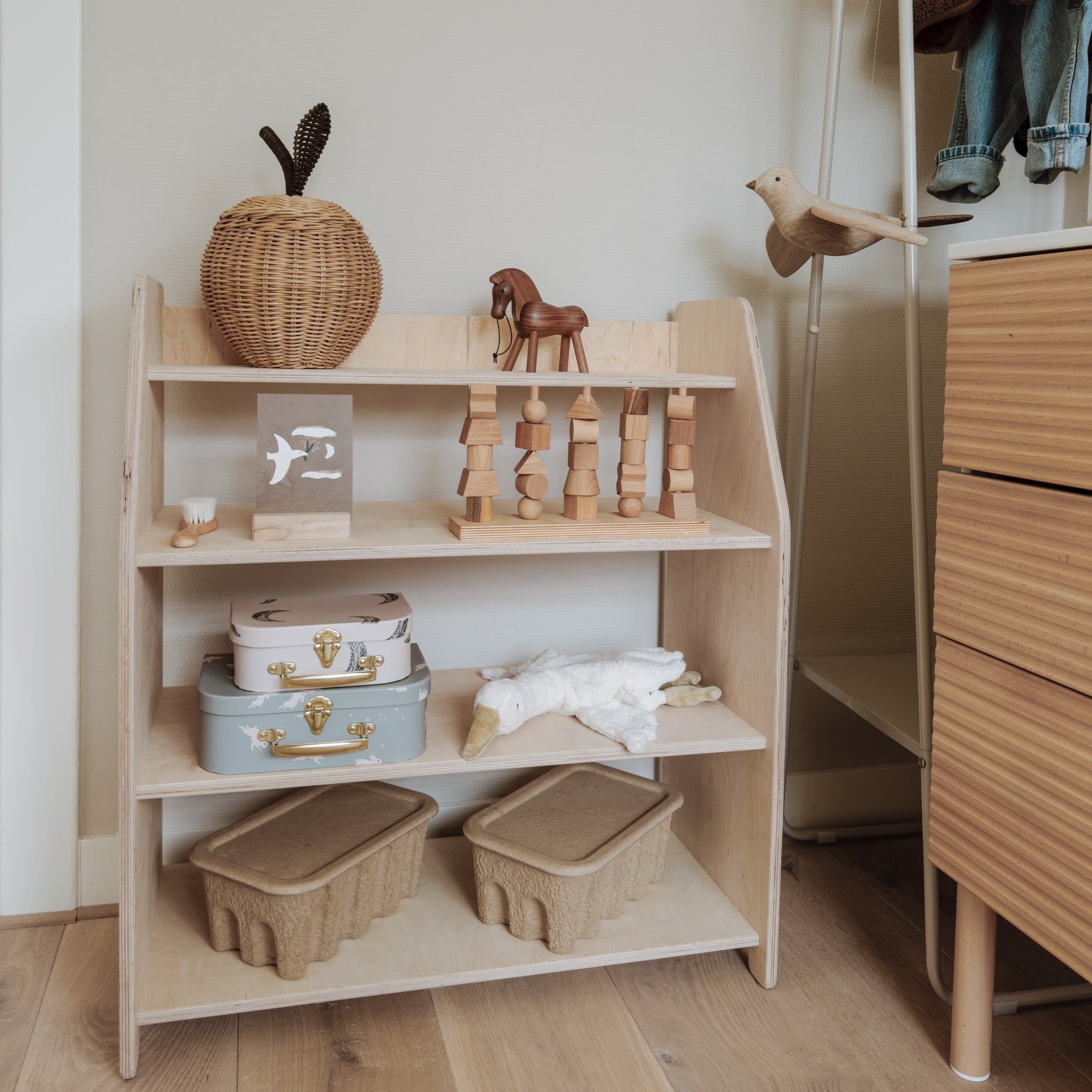 Montessori play furniture | Children's storage furniture 4 shelves - natural