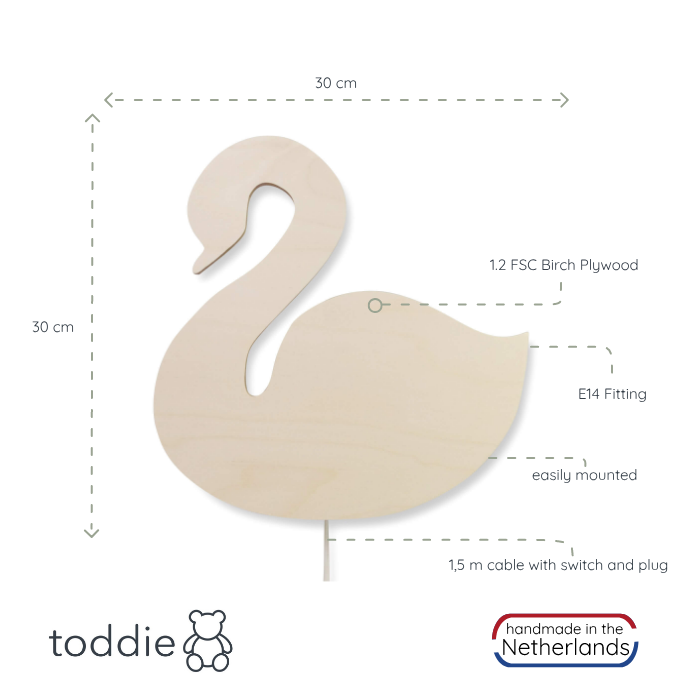 Aplique de madera para habitación infantil | Cisne, madera contrachapada