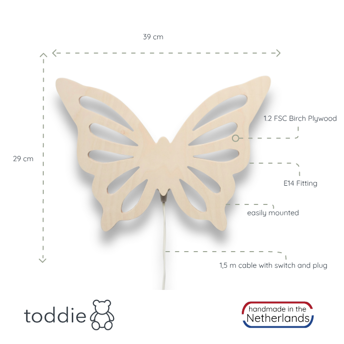 Wooden wall lamp children's room | Butterfly - natural