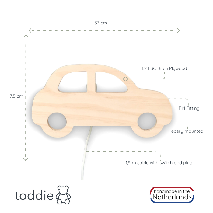 Wooden children’s room wall lamp | Car - natural