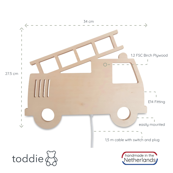 Aplique de madera para habitación infantil | Camion de bomberos