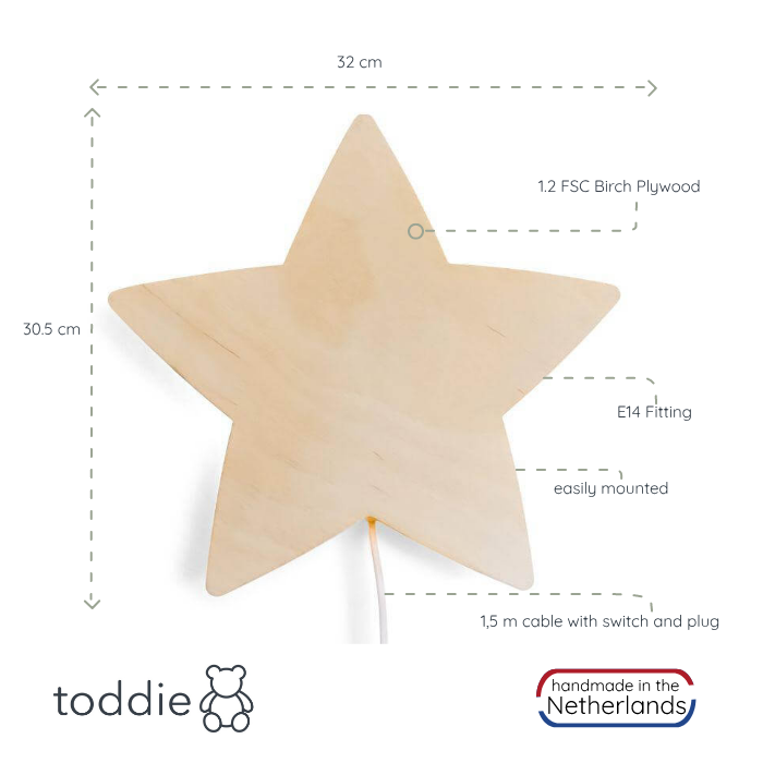 Aplique de madera para habitación infantil | Estrella - madera contrachapada