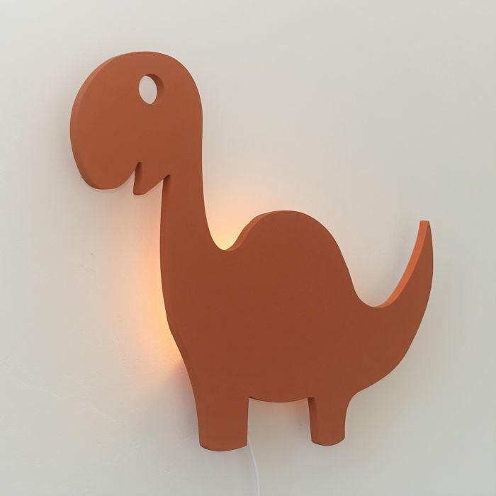 Drewniana lampa ścienna do pokoju dziecięcego | Dino - ceglasty