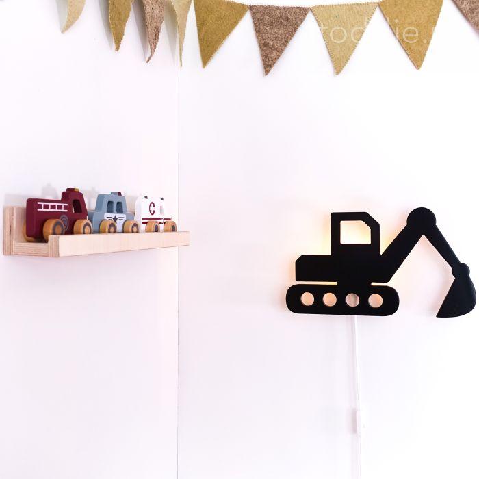 Wooden wall lamp children's room | Excavator - black