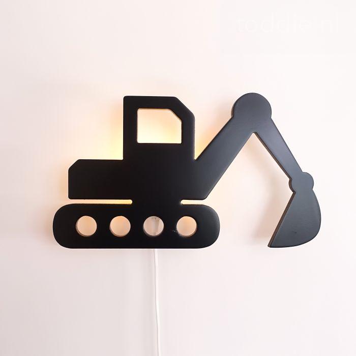 Wooden wall lamp children's room | Excavator - black