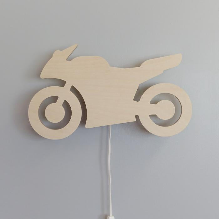 Drewniana lampa ścienna do pokoju dziecięcego | Motocykl