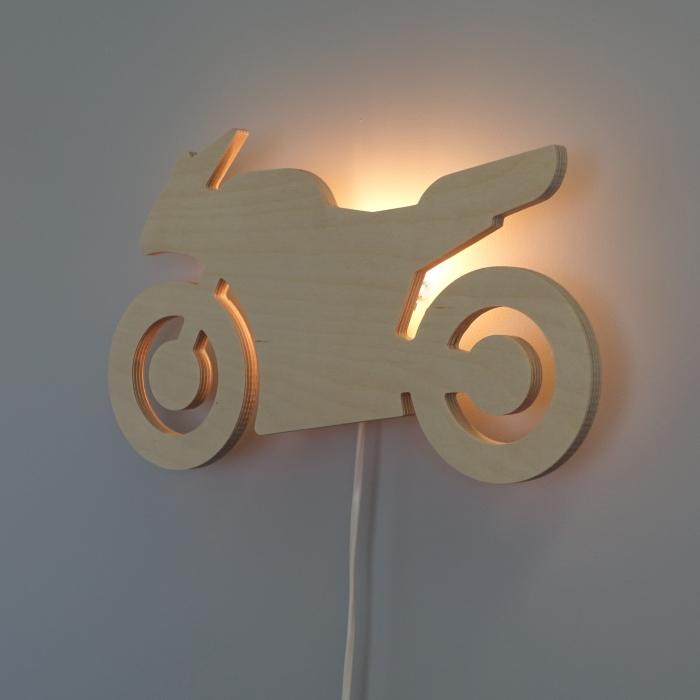 Drewniana lampa ścienna do pokoju dziecięcego | Motocykl