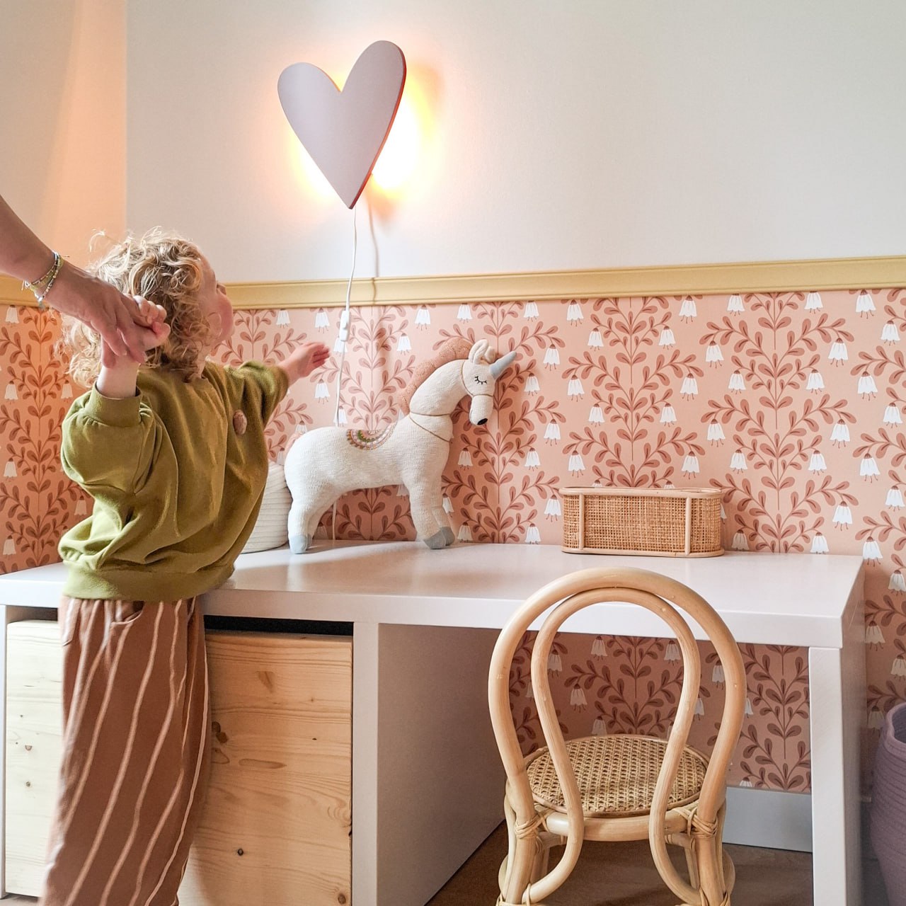 Wooden wall lamp children's room | Heart - terra pink