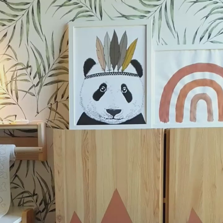 Træ væglampe børneværelse | Panda - hvid/sort