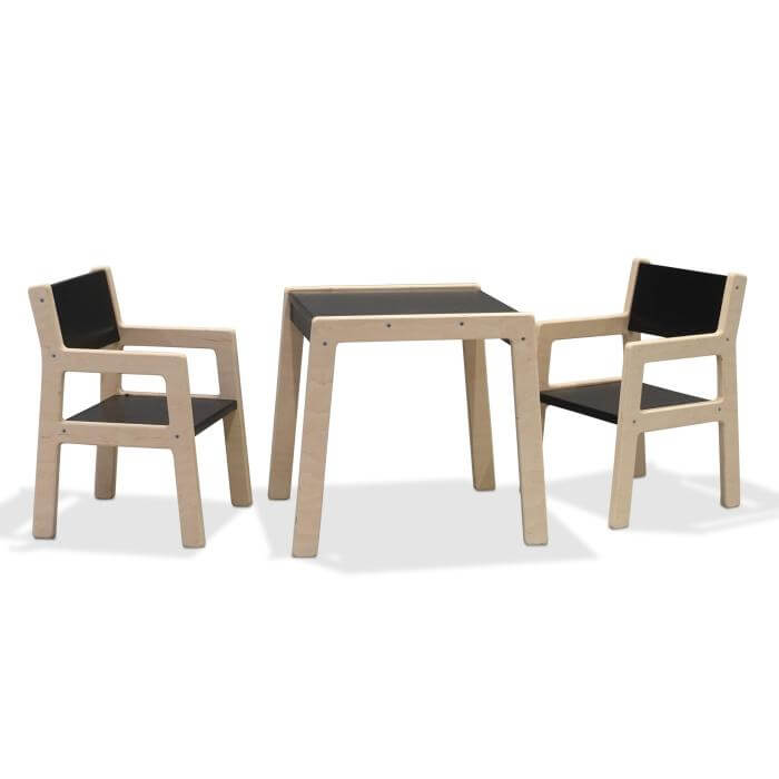 Little wooden children’s furniture set, 1-3 years | Black | table + 2 chairs - toddie.com