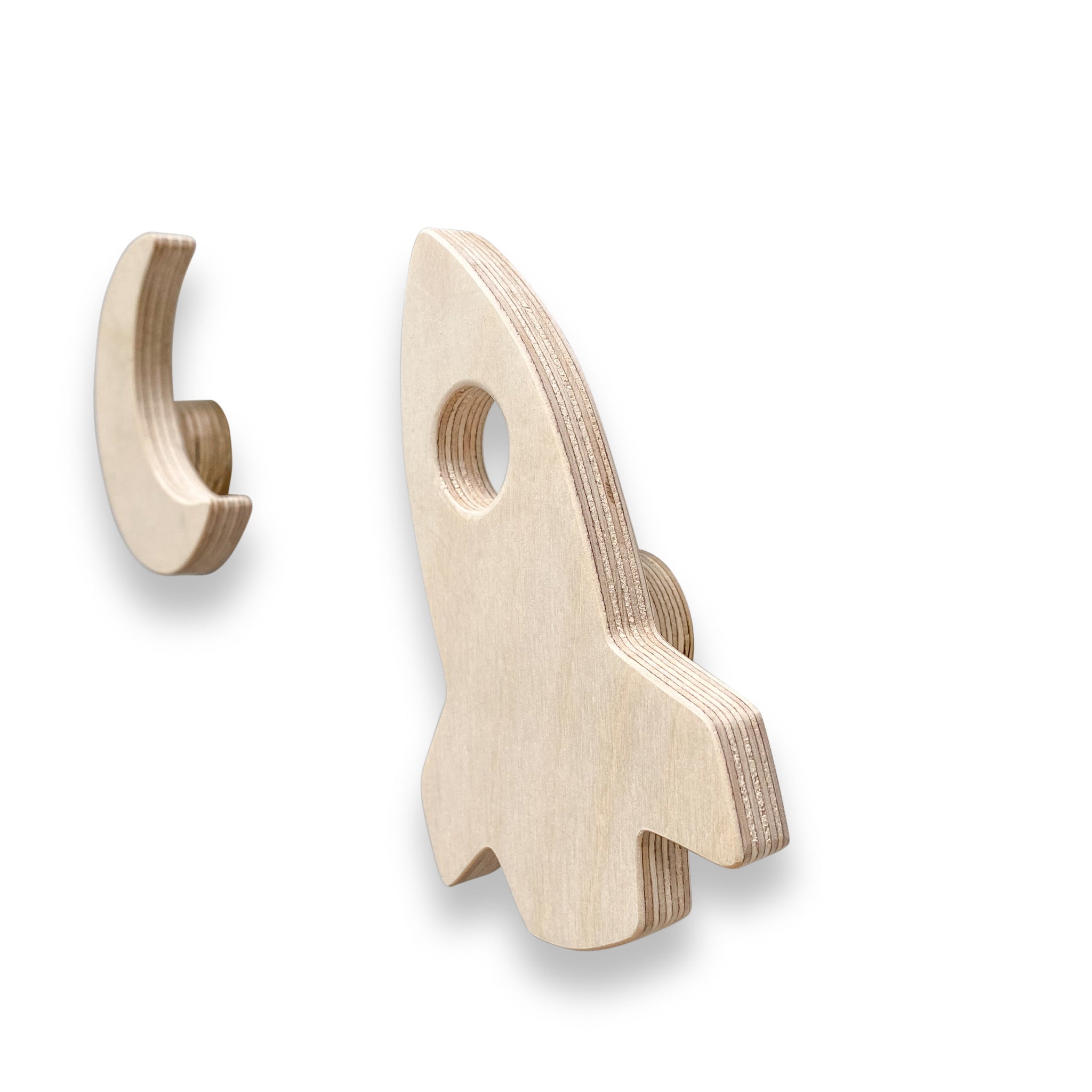 Wooden wall hooks children's room | Rocket and moon - natural