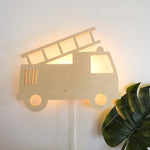 Wooden wall lamp children's room | Fire truck - natural