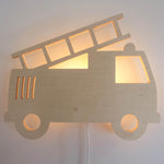 Wooden wall lamp children's room | Fire truck - natural