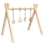 Wooden baby gym | Solid wooden play arch tipi shape with nature hangers - natural