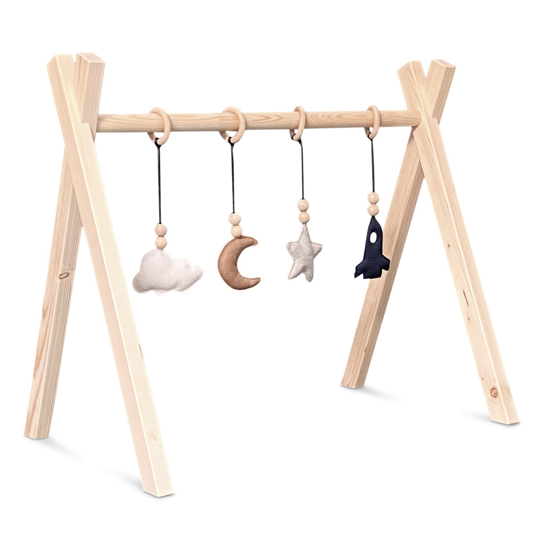 Wooden baby gym, with space felt hangers - toddie.com