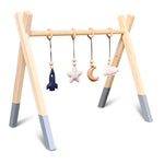 Wooden baby gym | Solid wooden play arch tipi shape with space hangers - natural