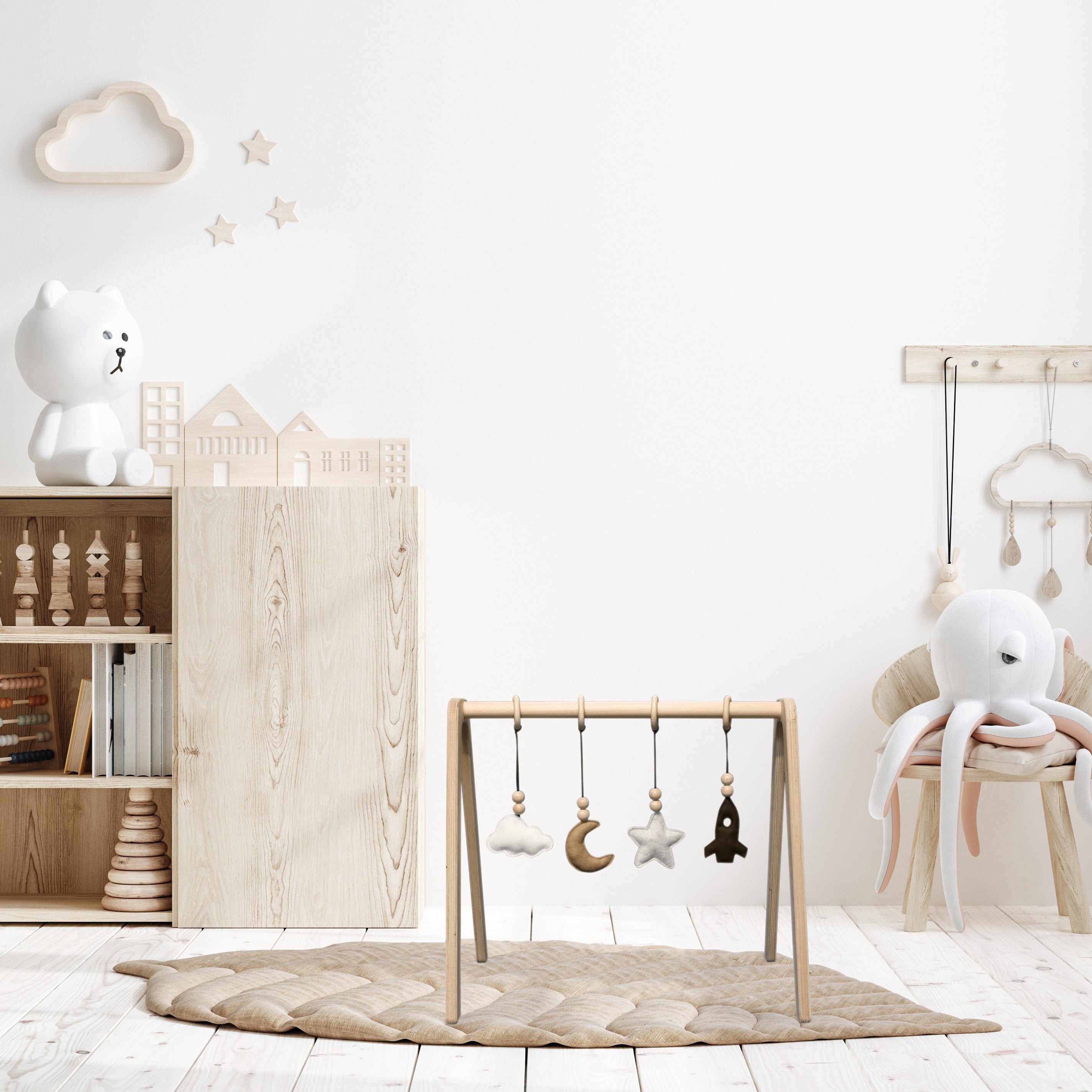 Wooden baby gym, with space hangers - toddie.com