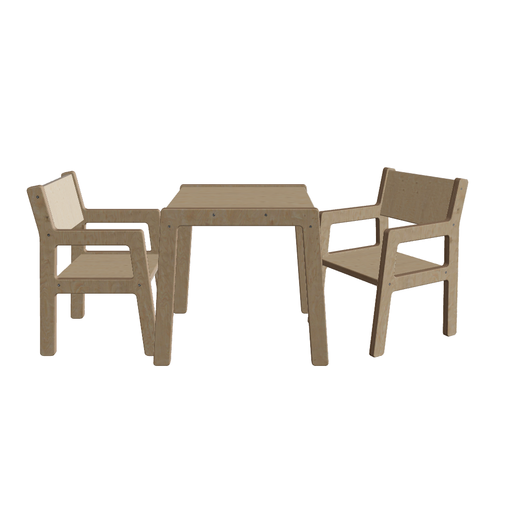 Mały drewniany zestaw mebli dziecięcych, 1-3 lata | Naturalne | stół + 2 krzesła