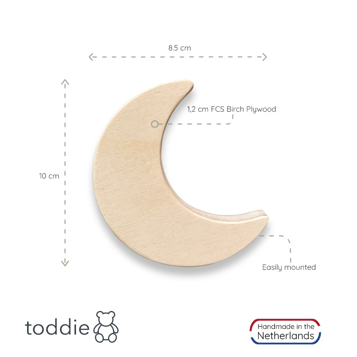 Gancho de pared de madera para habitación infantil | cohete y luna
