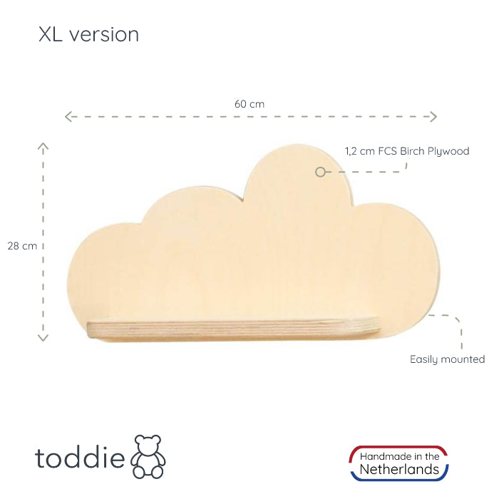 X-Large drewniana półka ścienna do pokoju dziecięcego w chmurze | Chmura