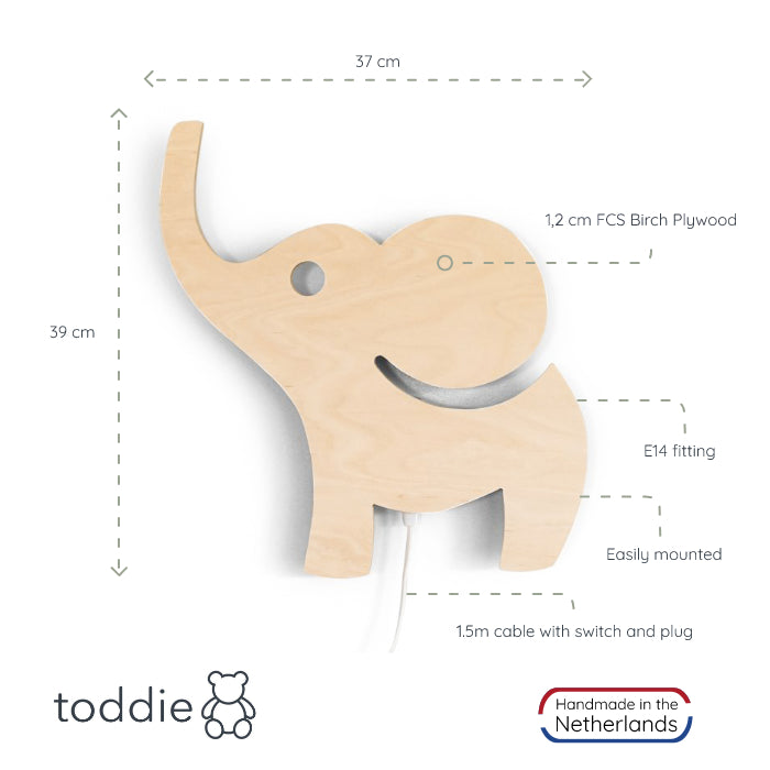 Wooden children’s room wall lamp | Elephant, plywood - toddie.com
