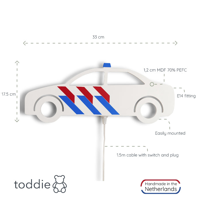 Wooden children’s room wall lamp | Police car - toddie.com