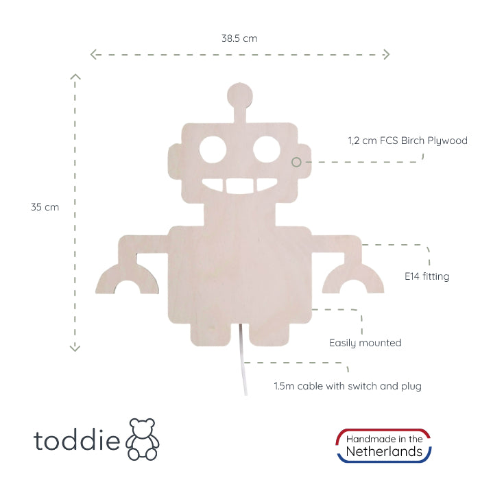Wooden children’s room wall lamp | Robot - toddie.com