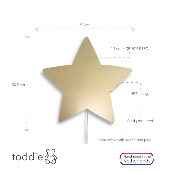 Wooden children’s room wall lamp | Star - gold - toddie.com