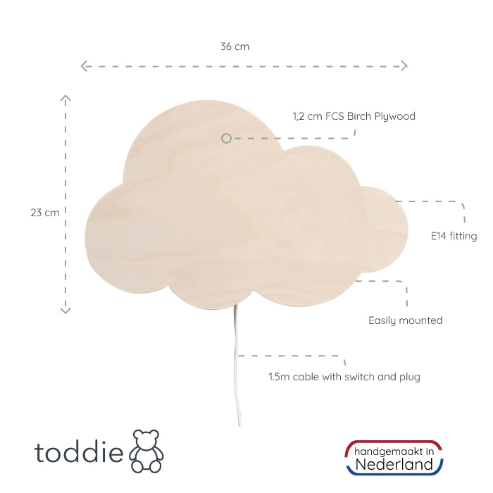 Wooden children’s room wall lamp | Cloud - Plywood - toddie.com