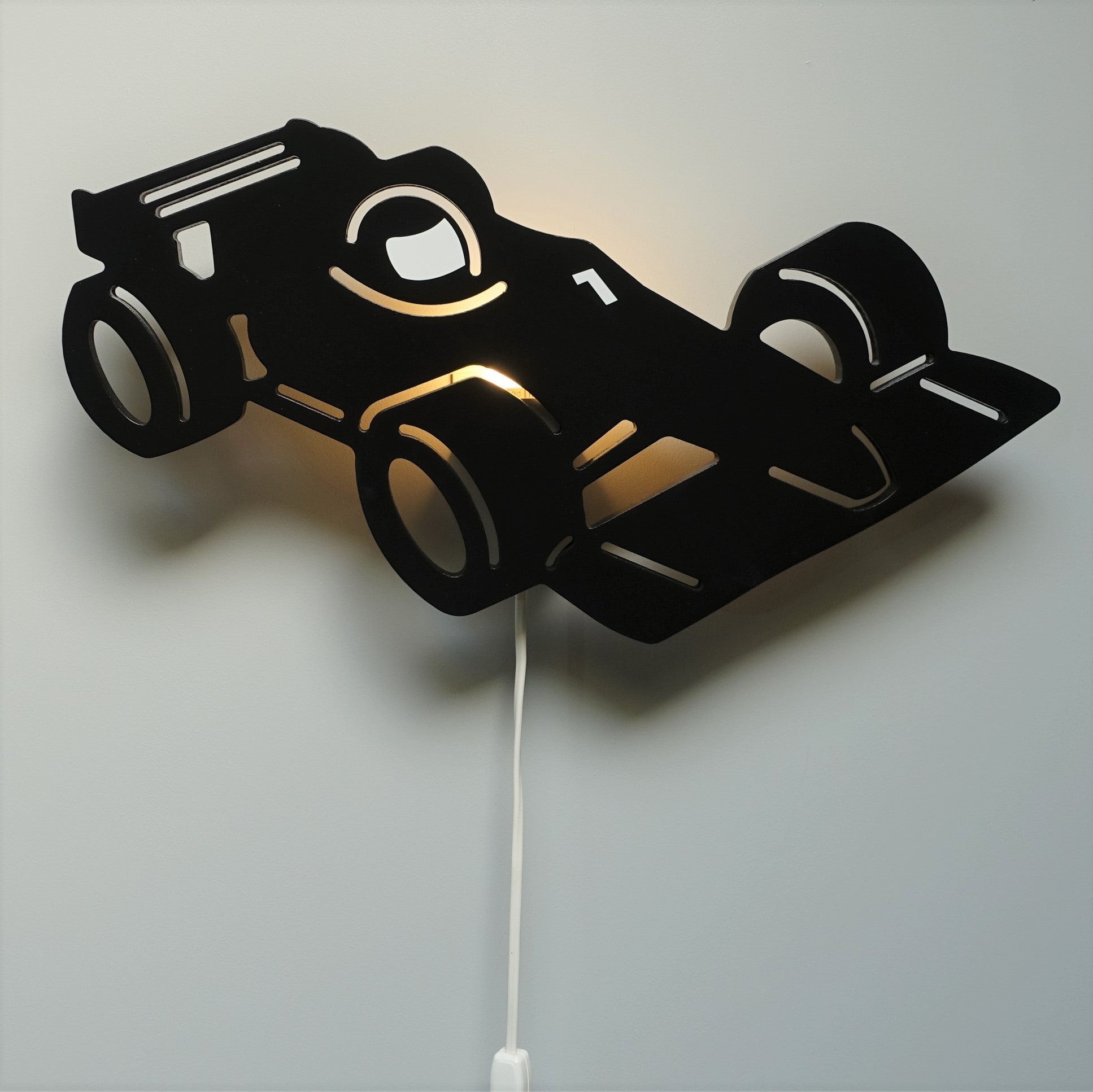 Wooden children’s room wall lamp | Racing car, Formula 1 black - toddie.com